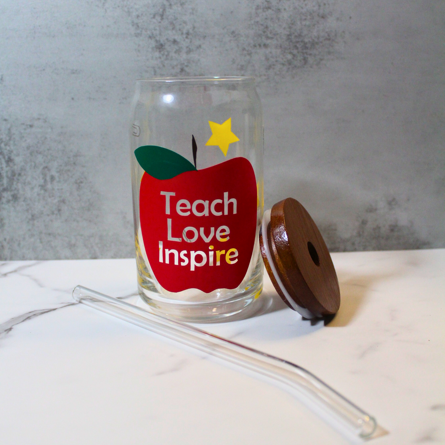 Teach Love Inspire 16oz Libbey Can Glass