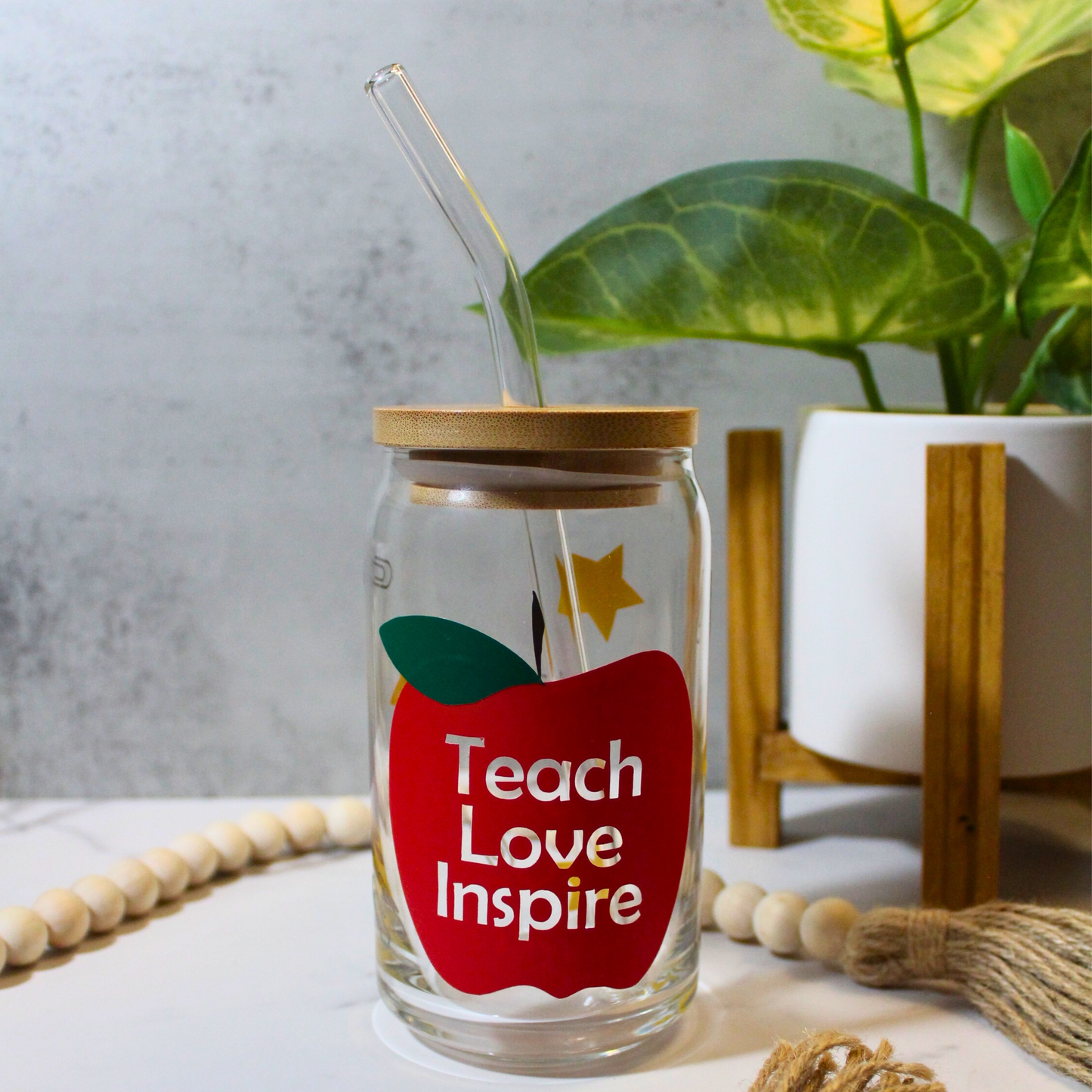 Teach Love Inspire 16oz Libbey Can Glass
