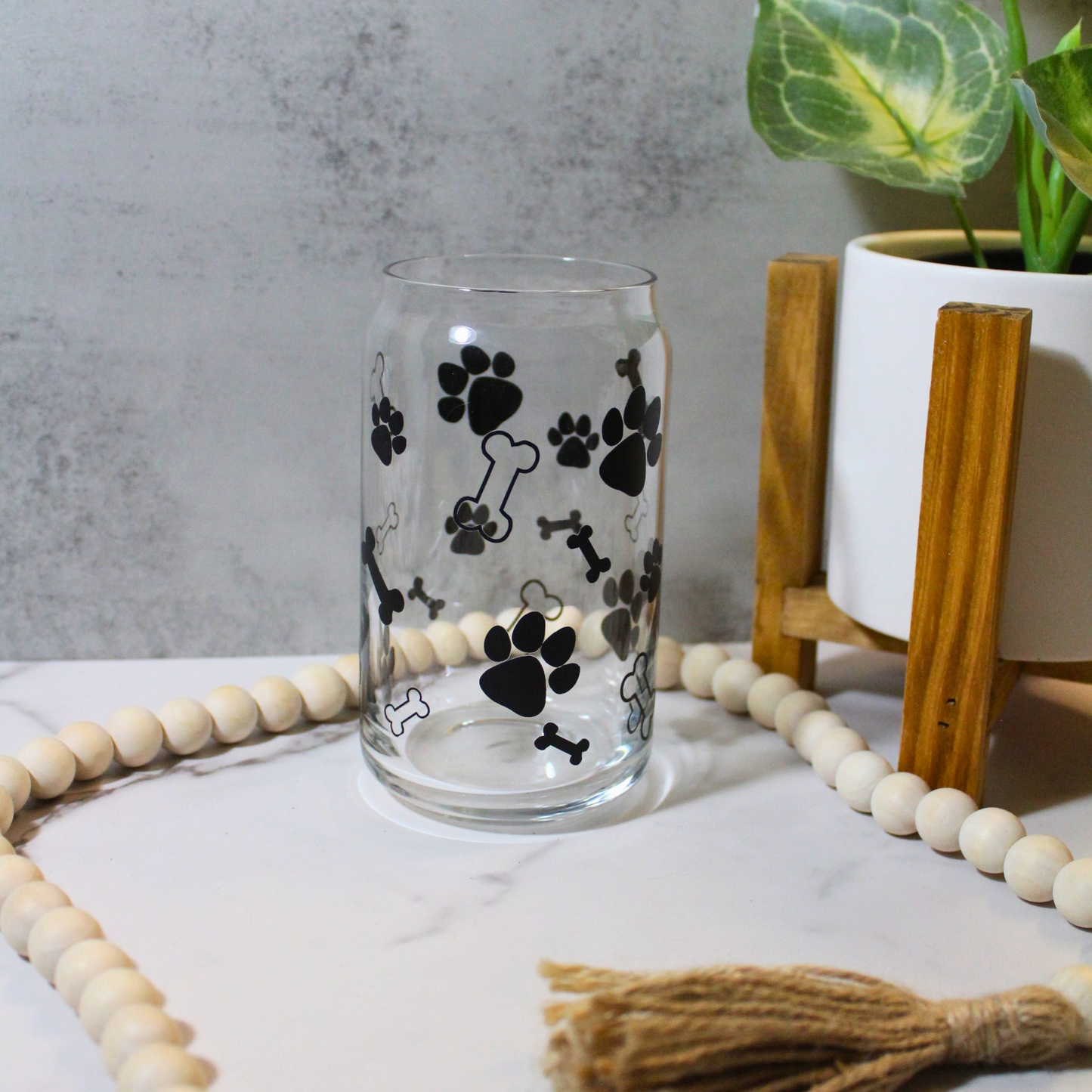 Dog Bone & Paw Prints 16oz Libbey Can Glass