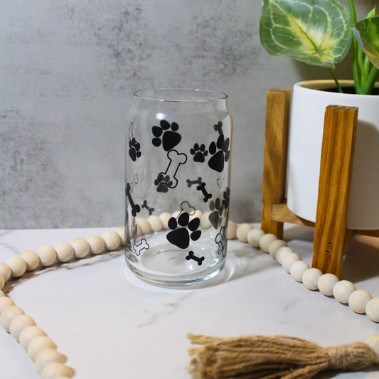 Dog Bone & Paw Prints 16oz Libbey Can Glass