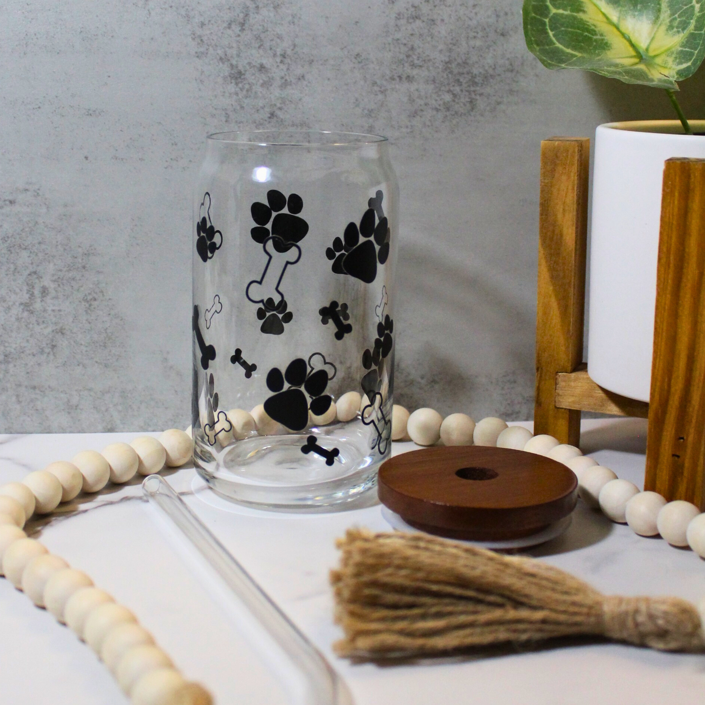 Dog Bone & Paw Prints 16oz Libbey Can Glass