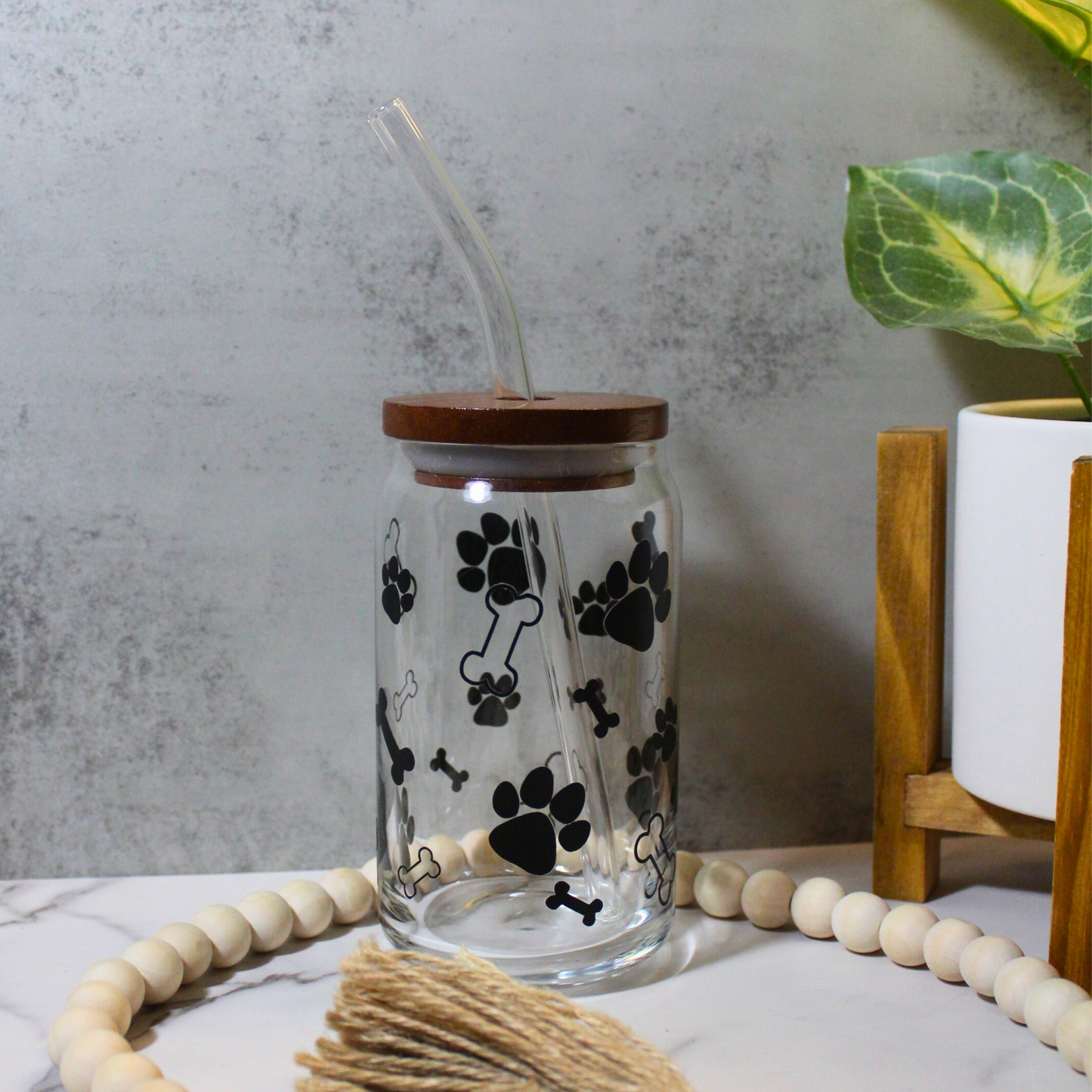 Dog Bone & Paw Prints 16oz Libbey Can Glass