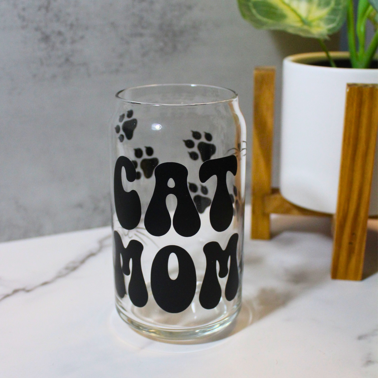 Cat Mom 16oz Libbey Can Glass