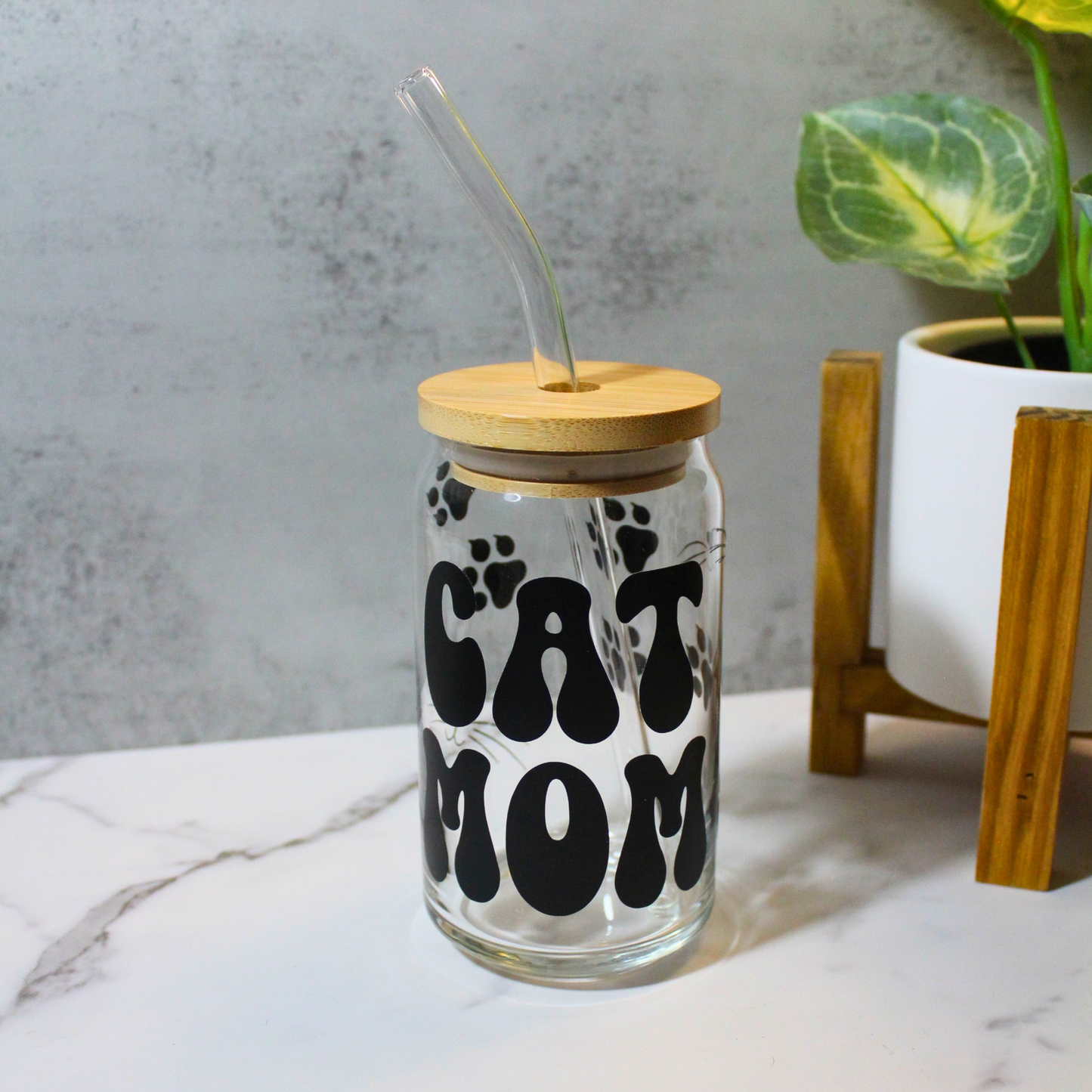 Cat Mom 16oz Libbey Can Glass