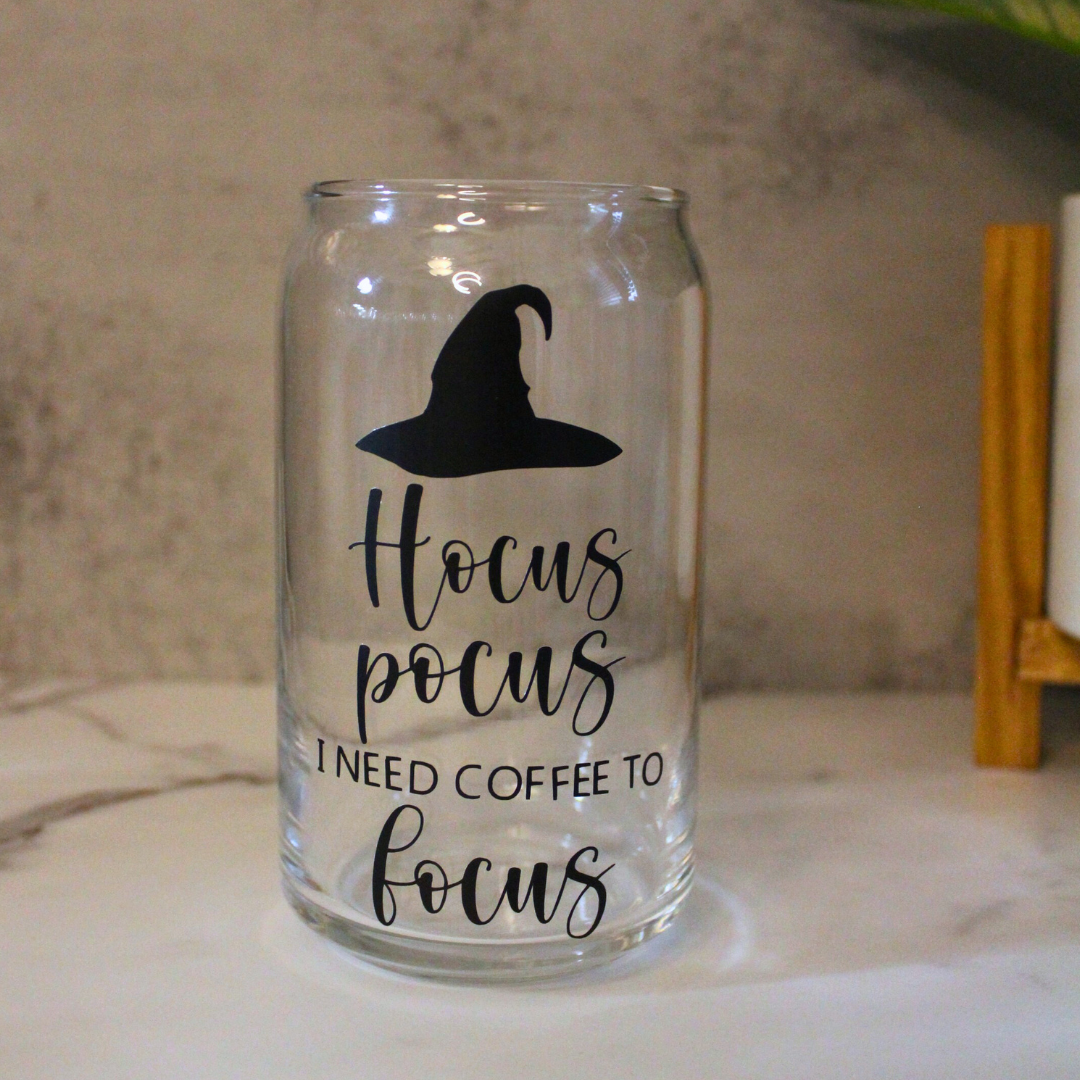 Hocus Pocus I need Coffee to Focus Libbey Can Glass