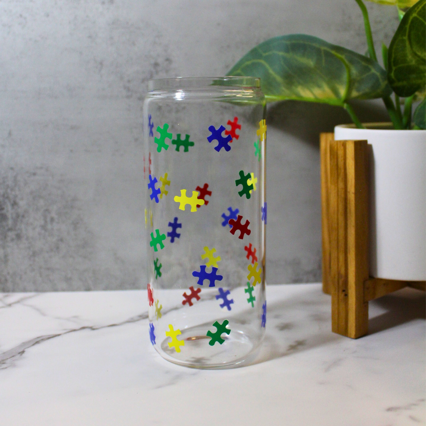 Puzzle Pieces Libbey Can Glass