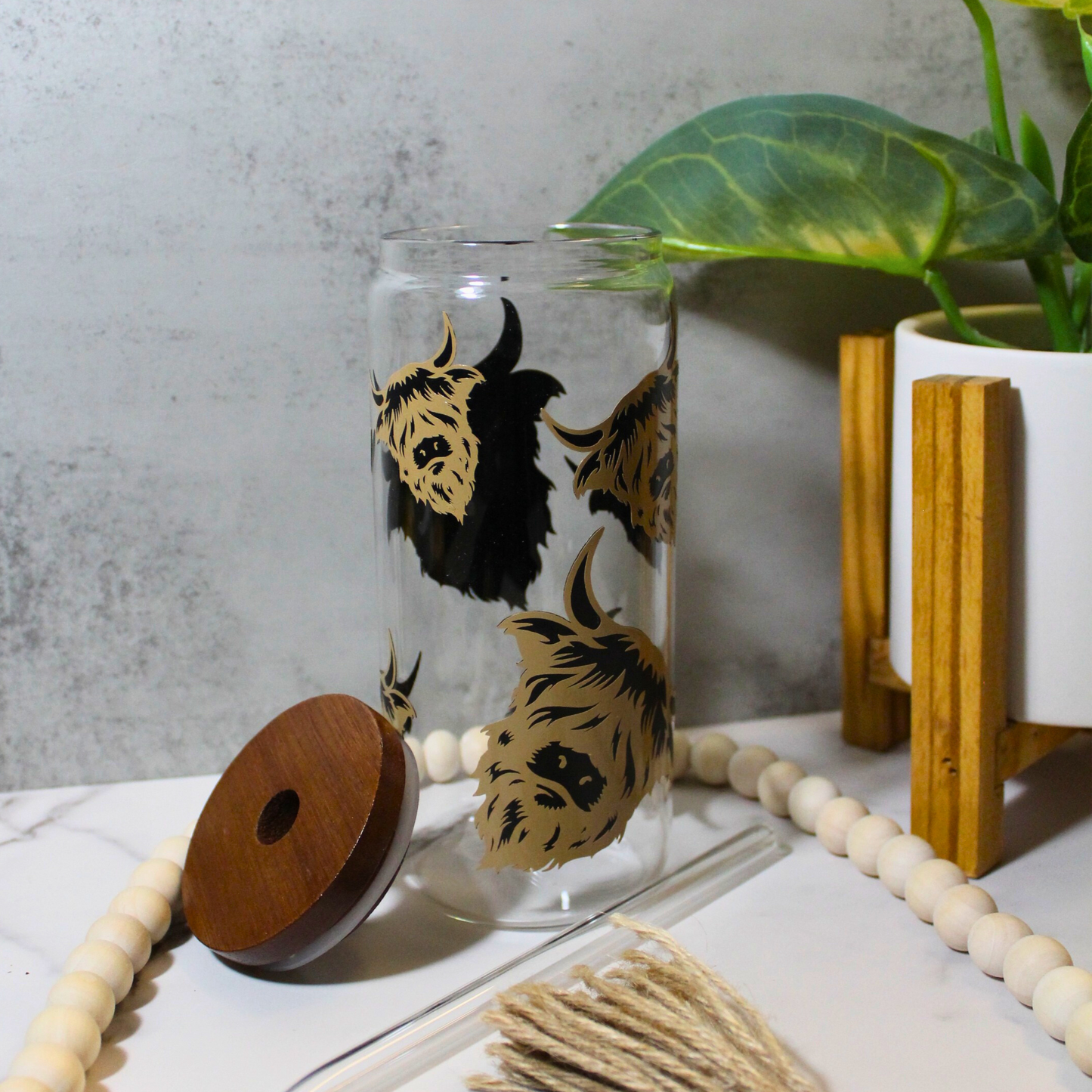 Highland Cow Libbey Can Glass