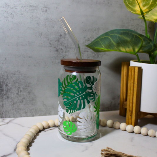 Monstera 16oz Libbey Can Glass