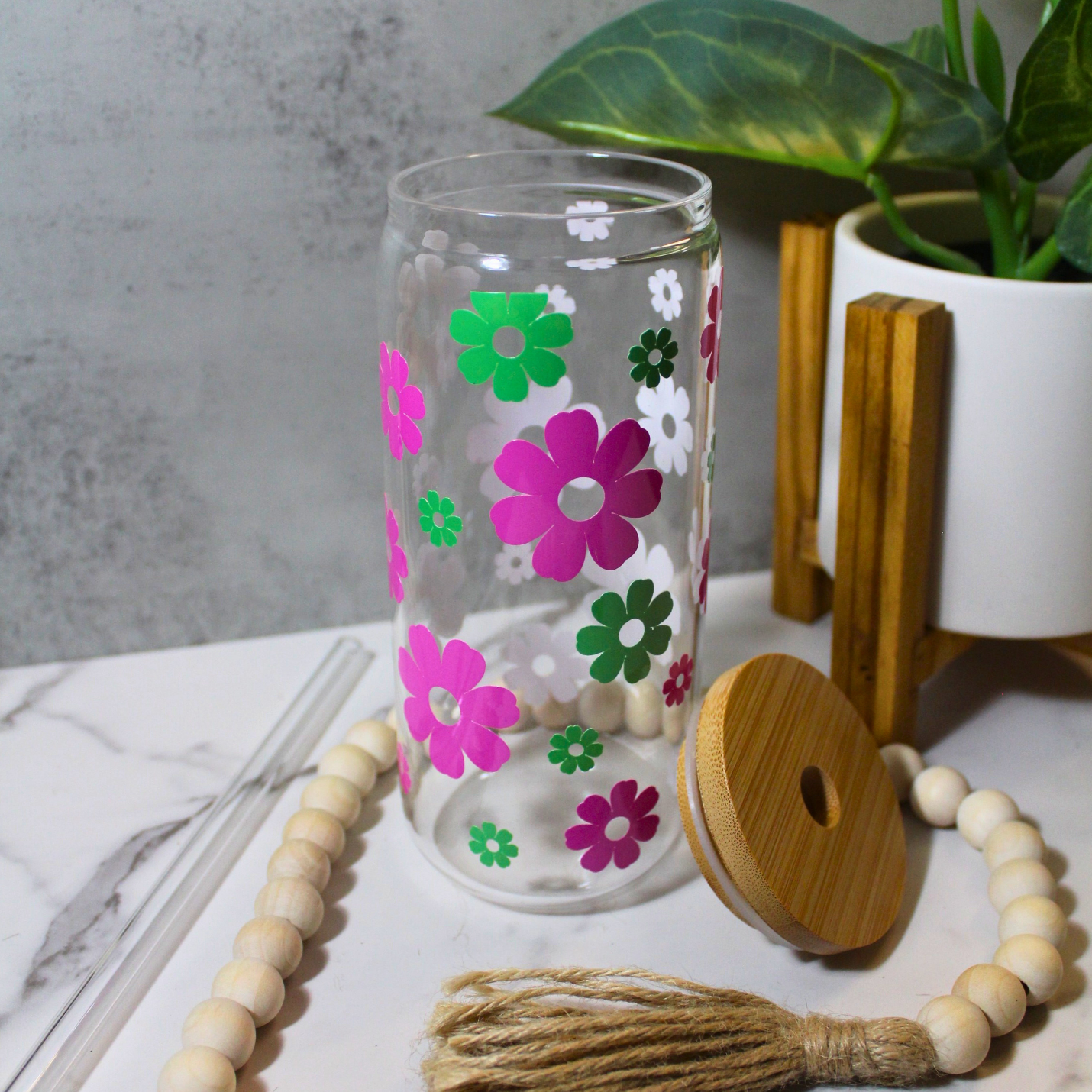 Pink & Green Color Changing Libbey Can Glass