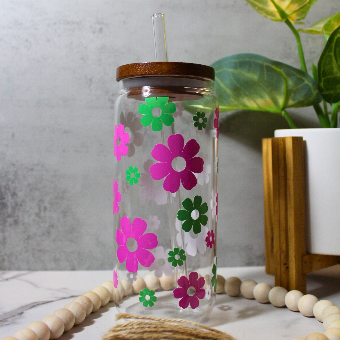 Pink & Green Color Changing Libbey Can Glass