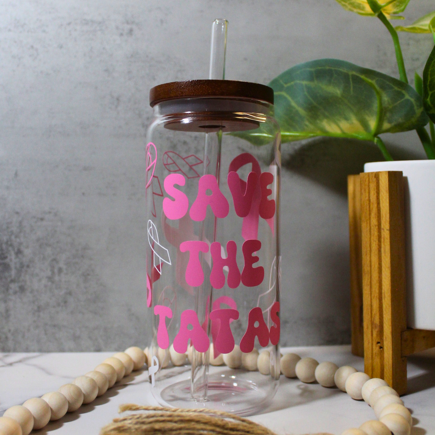 Save the Tatas Libbey Can Glass