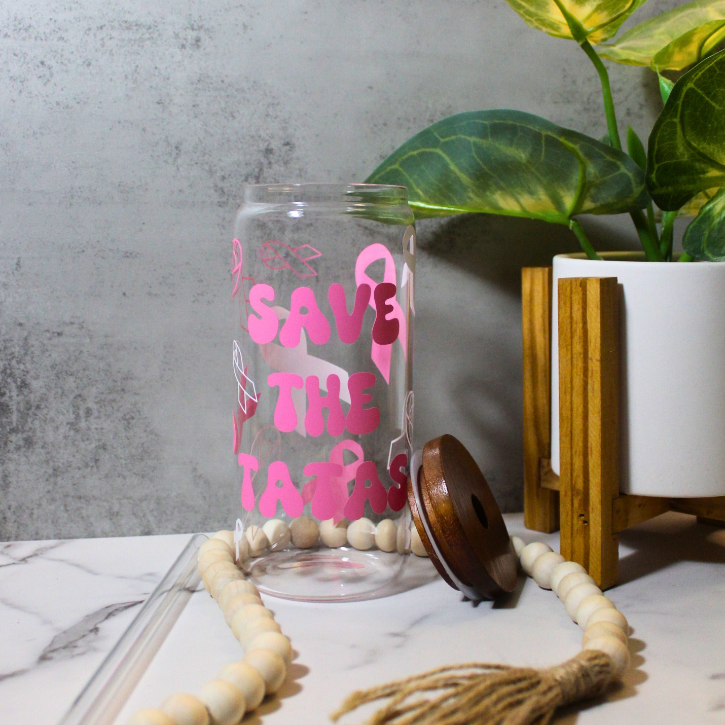 Save the Tatas Libbey Can Glass