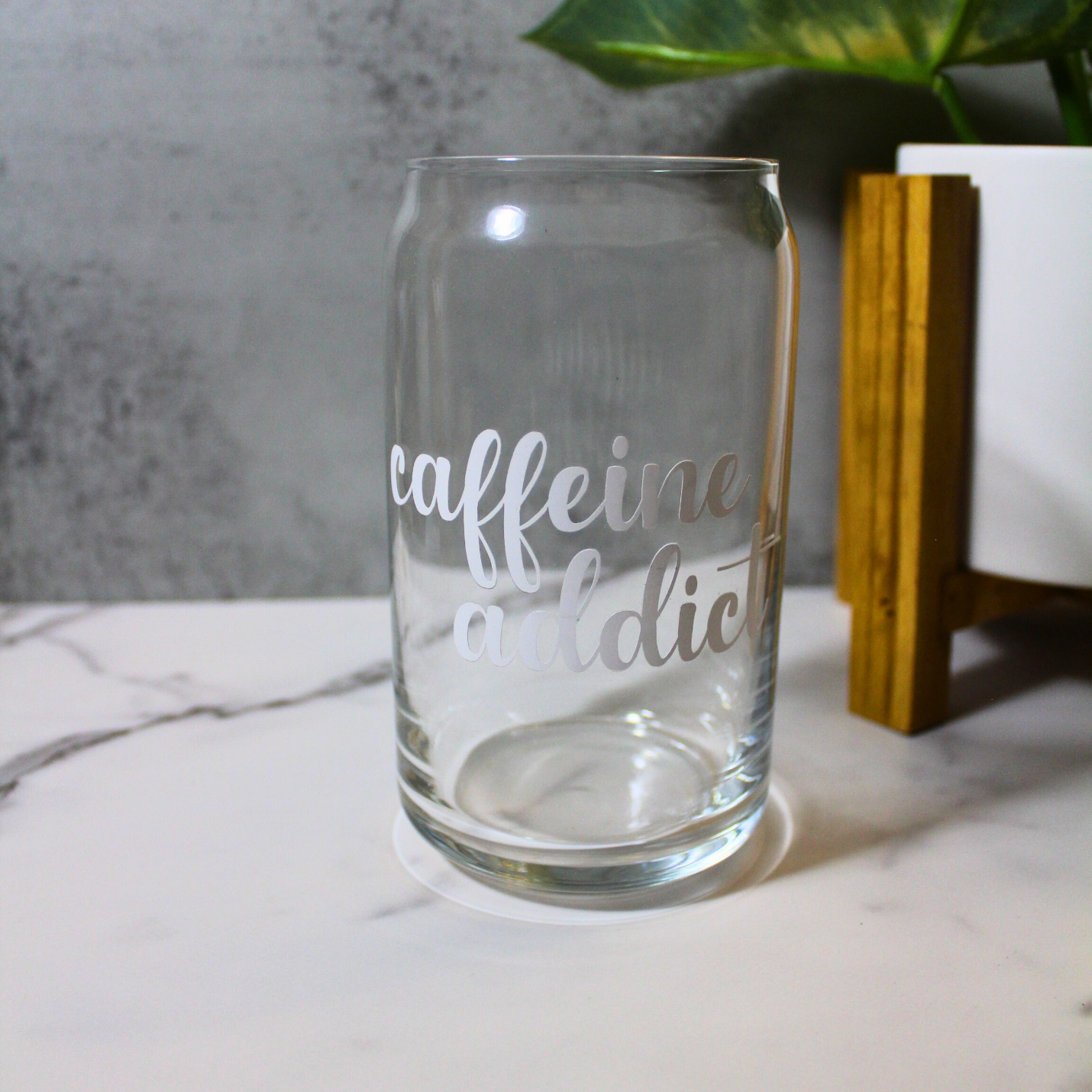 Caffeine Addict 16oz Libbey Glass Can