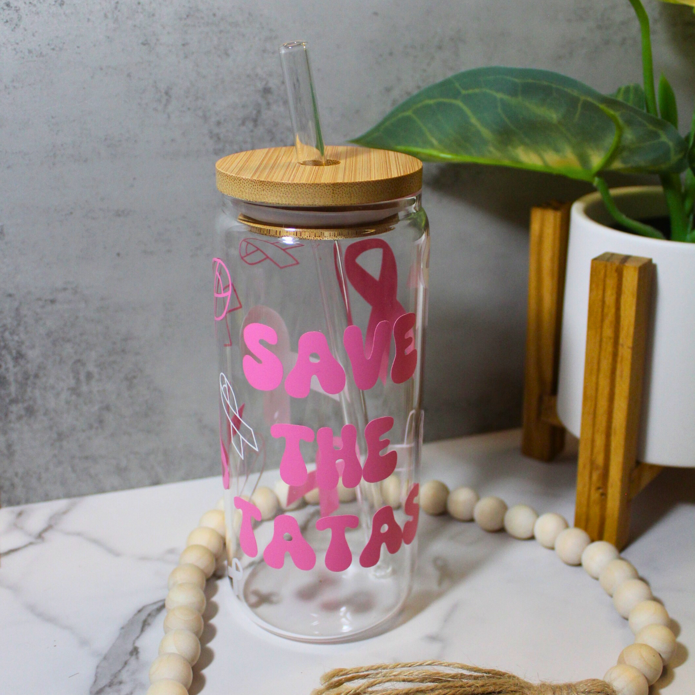 Save the Tatas Libbey Can Glass