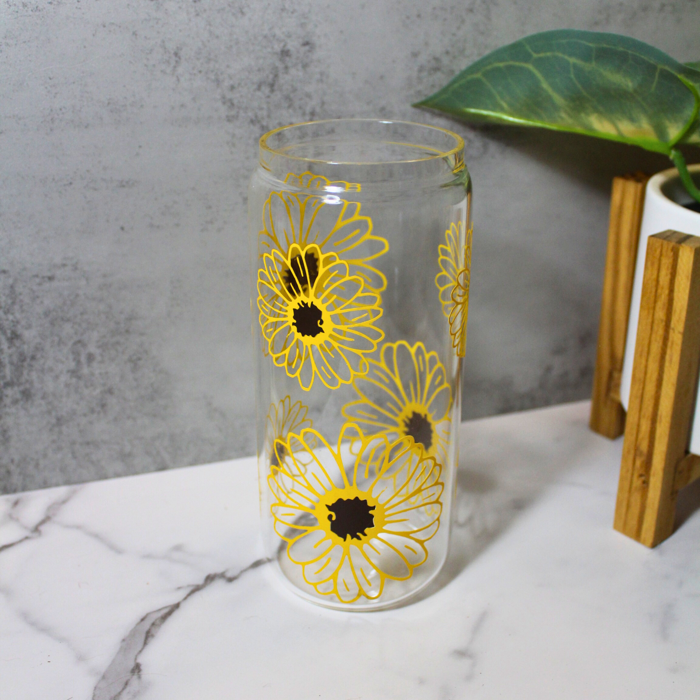 Yellow Flower Libbey Can Glass