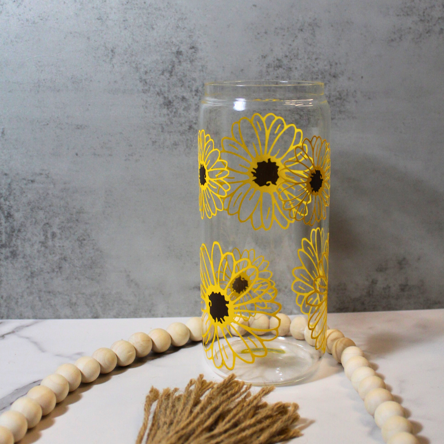 Yellow Flower Libbey Can Glass