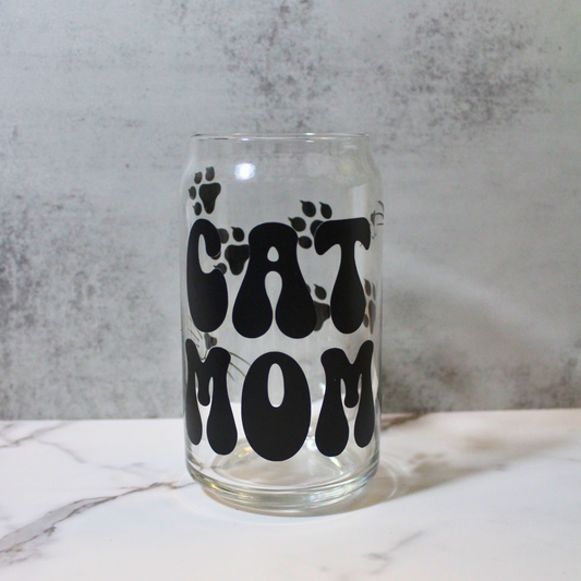 Cat Mom 16oz Libbey Can Glass