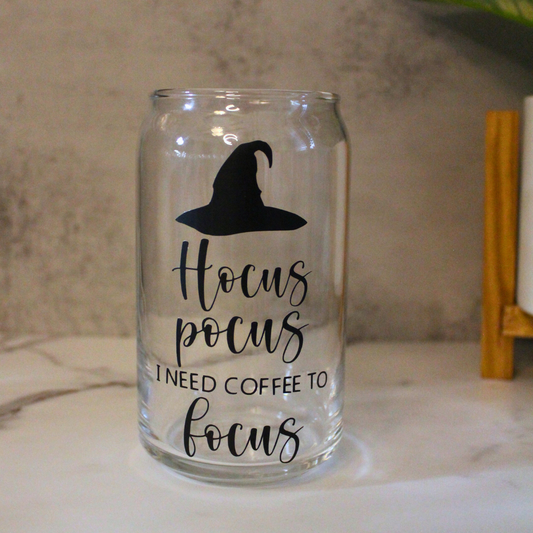Hocus Pocus I need Coffee to Focus Libbey Can Glass