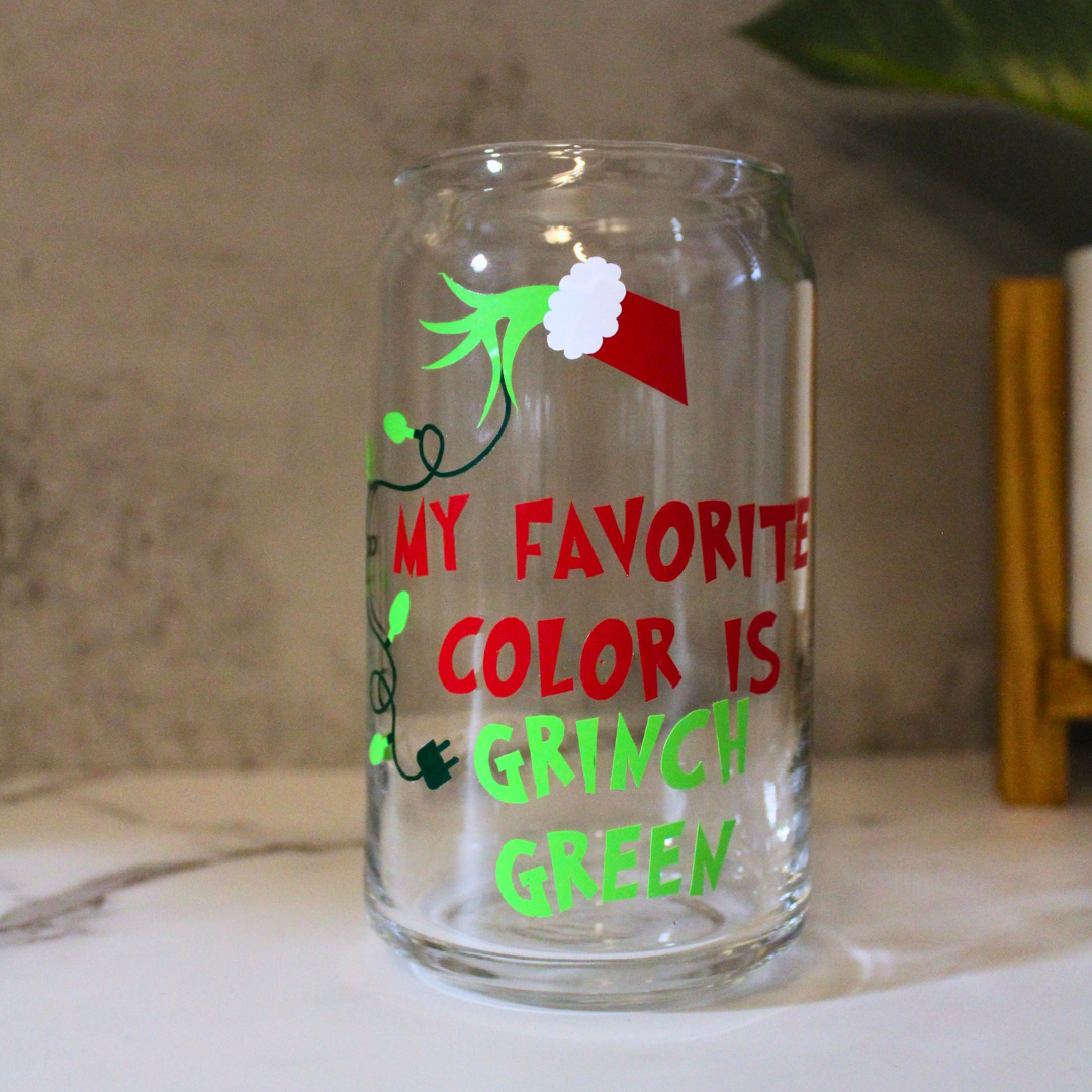 My Favorite Color is Grinch Green Libbey Can Glass