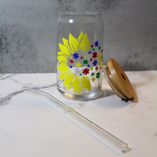 Autism Sunflower 16oz Libbey Can Glass