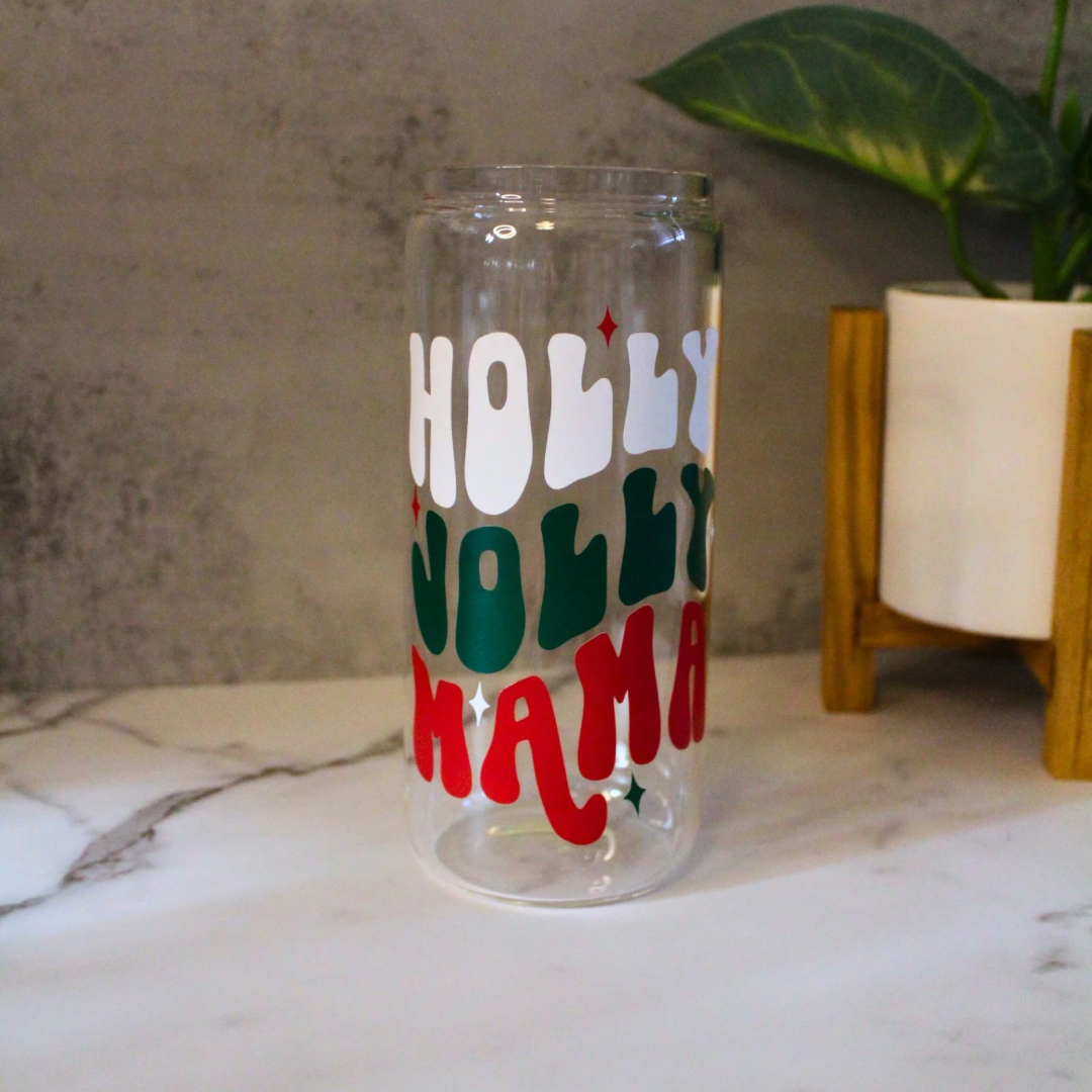 Holly Jolly Mama Libbey Can Glass