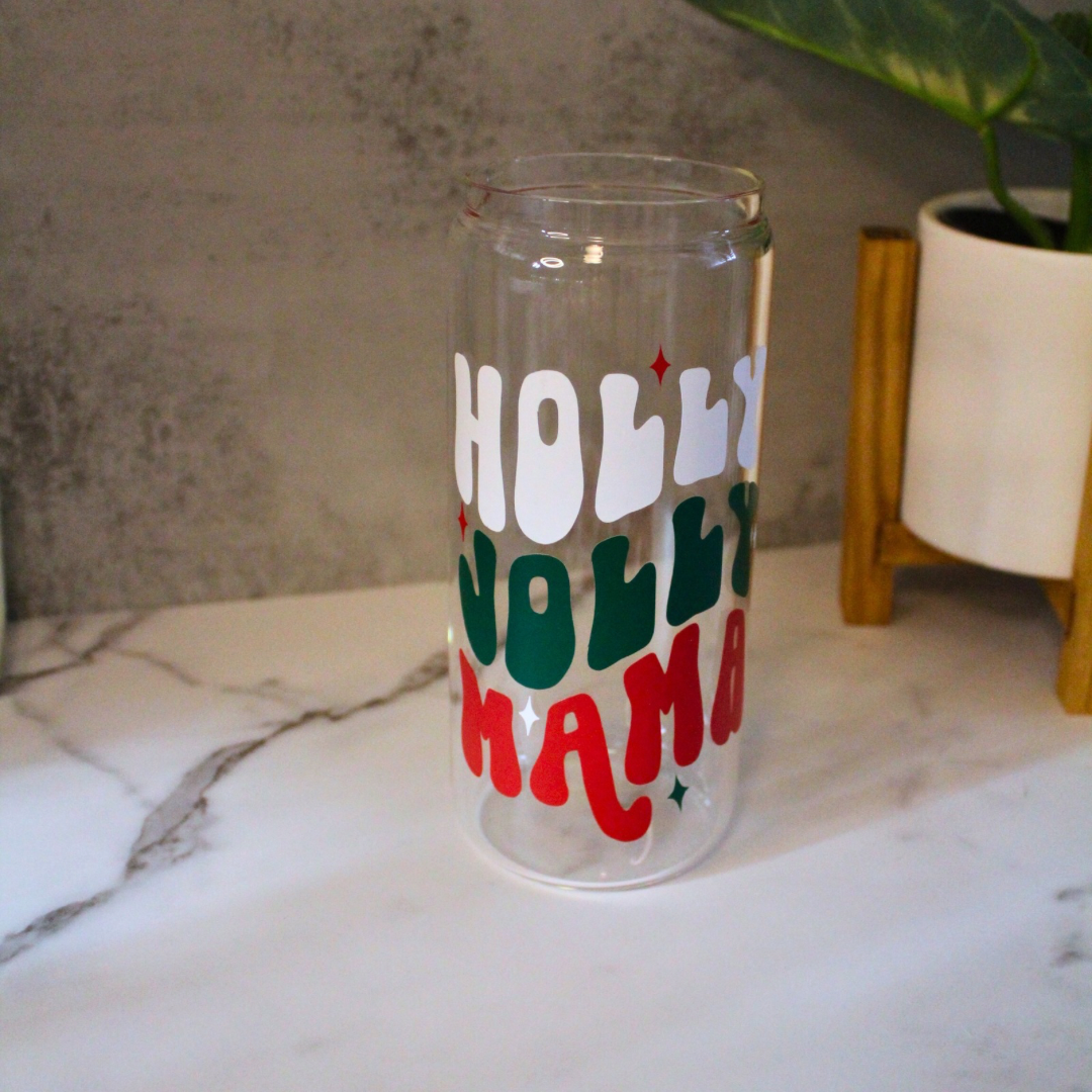 Holly Jolly Mama Libbey Can Glass