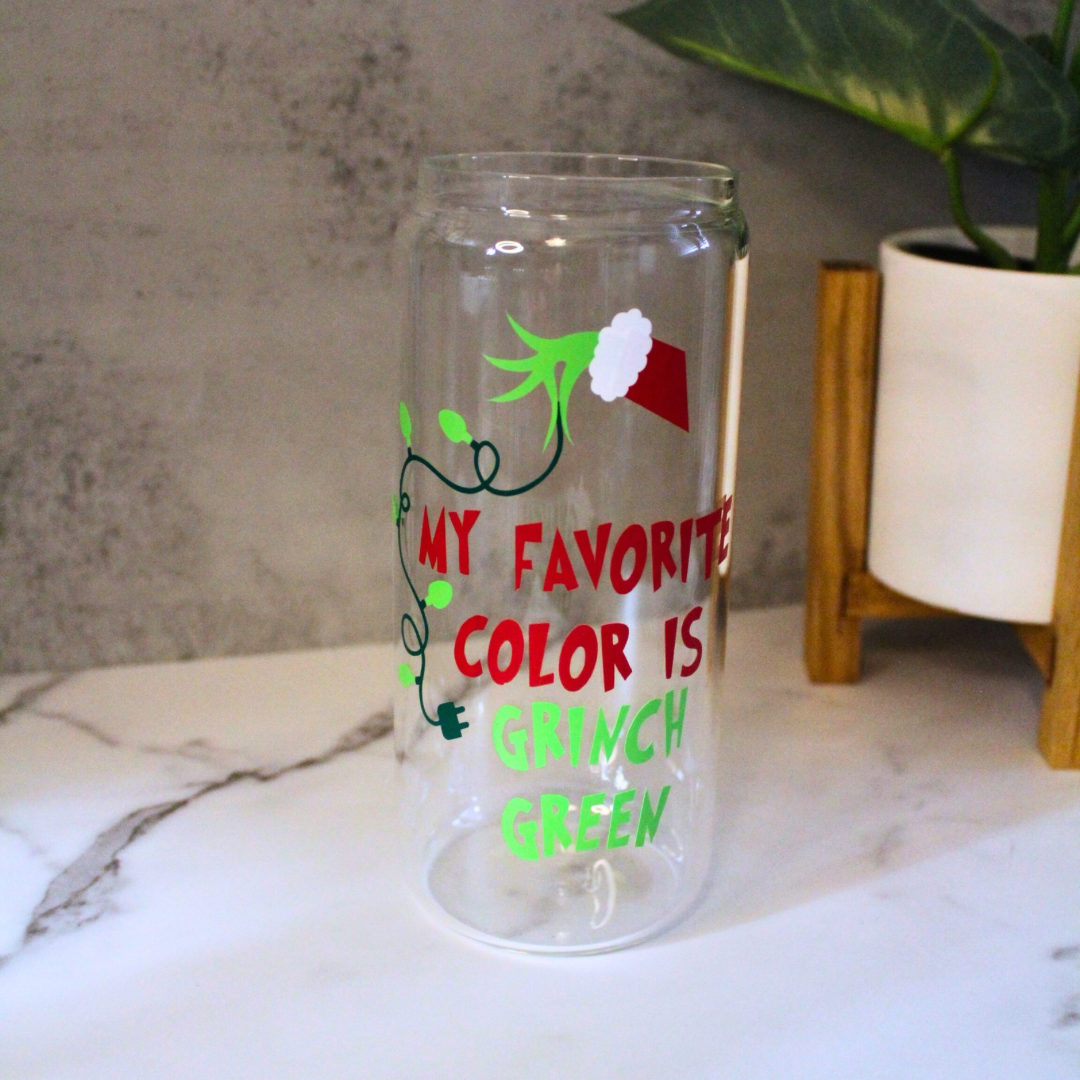 My Favorite Color is Grinch Green Libbey Can Glass