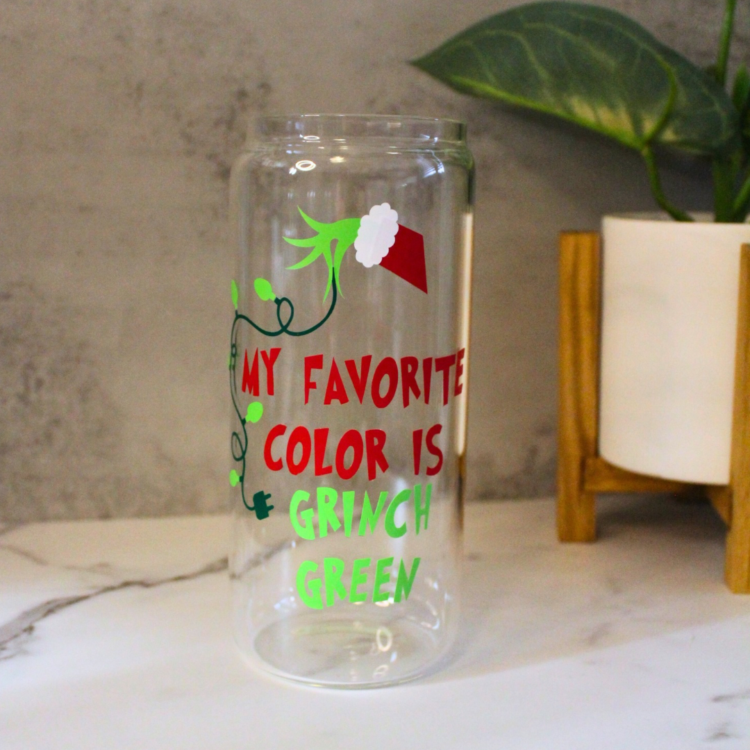 My Favorite Color is Grinch Green Libbey Can Glass